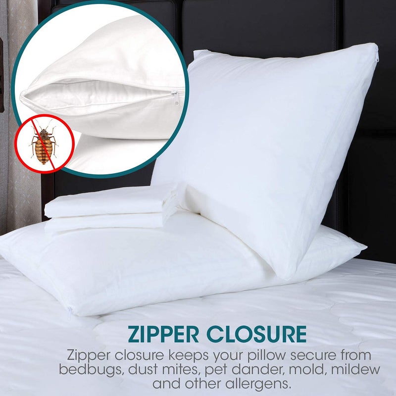 Micropuff Queen Size Pillow Protectors with Zipper - 4 Pack - Soft and Breathable Pillow Cover. Pillowcase Protects Against Stains, Spills, and Perspiration. (20 x 30) - Image 4